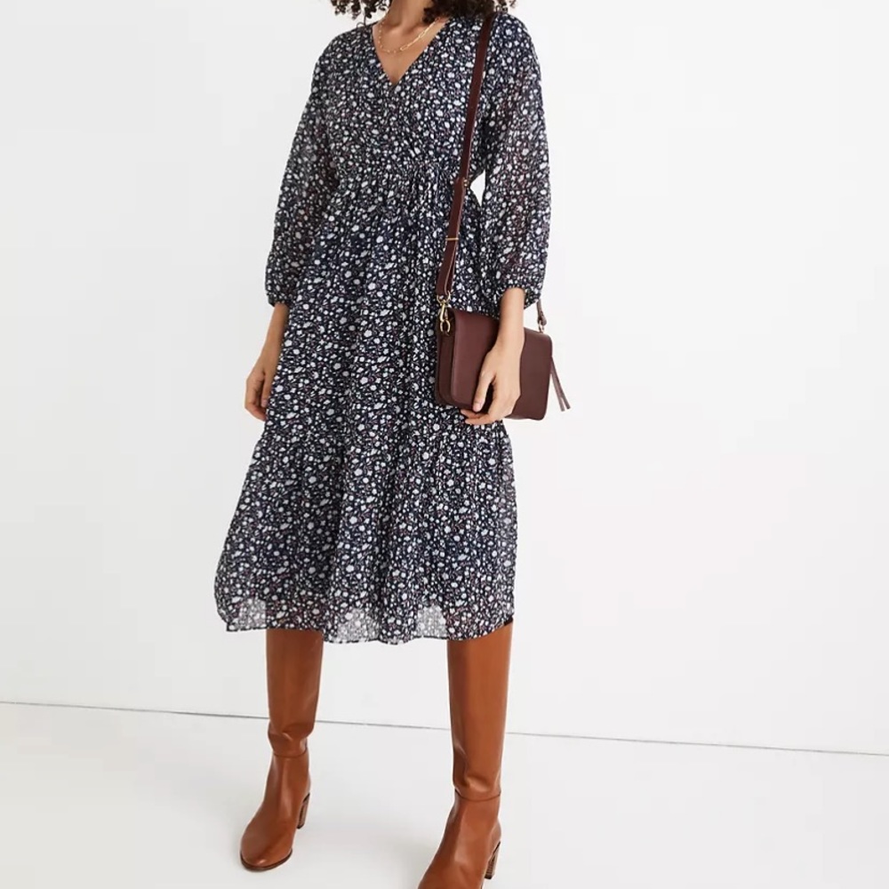 Petite Tie-Waist Midi Dress in Harvest Vine